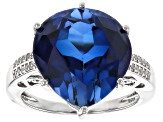 Blue Lab Created Sapphire Platinum Over Sterling Silver Ring 10.89ctw