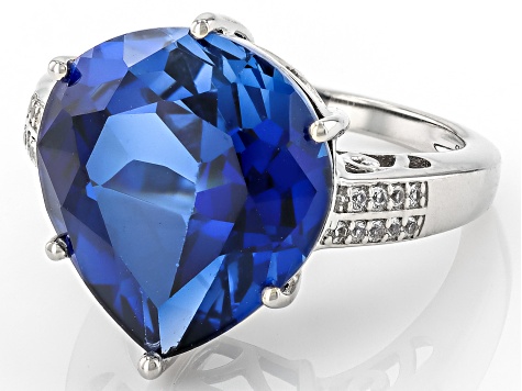 Blue Lab Created Sapphire Platinum Over Sterling Silver Ring 10.89ctw