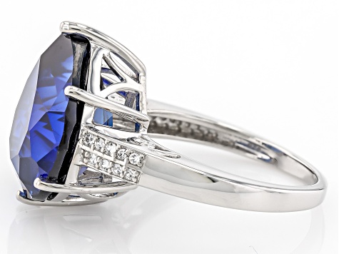 Blue Lab Created Sapphire Platinum Over Sterling Silver Ring 10.89ctw