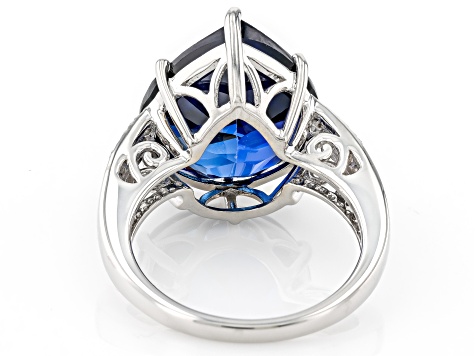 Blue Lab Created Sapphire Platinum Over Sterling Silver Ring 10.89ctw