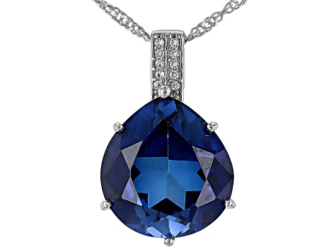 Blue Lab Created Sapphire Platinum Over Sterling Silver Pendant with Chain 10.86ctw