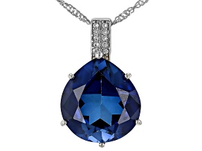 Blue Lab Created Sapphire Platinum Over Sterling Silver Pendant with Chain 10.86ctw