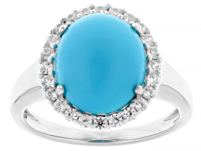 Blue Sleeping Beauty Turquoise Rhodium Over Sterling Silver Ring 0.43ctw