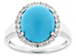 Blue Sleeping Beauty Turquoise Rhodium Over Sterling Silver Ring 0.43ctw