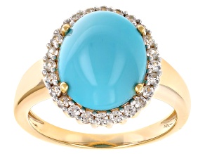 Blue Sleeping Beauty Turquoise 18k Yellow Gold Over Sterling Silver Ring 0.43ctw