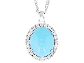 Sleeping Beauty Turquoise Rhodium Over Sterling Silver Pendant with Chain 0.43ctw