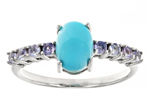 Blue Sleeping Beauty Turquoise Platinum Over Sterling Silver Ring 0.27ctw