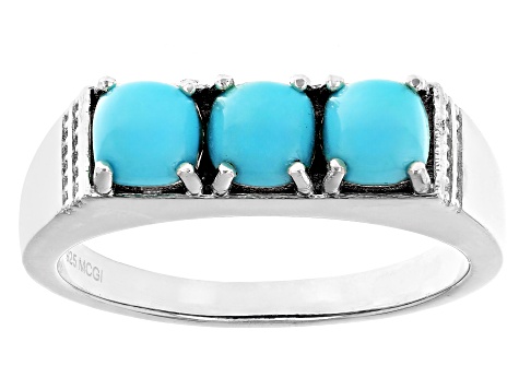 Blue Sleeping Beauty Turquoise Platinum Over Sterling Silver Men's Ring