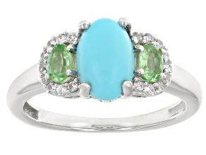Blue Sleeping Beauty Turquoise Rhodium Over Sterling Silver Ring