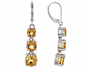 Yellow Citrine Rhodium Over Sterling Silver Earrings 7.81ctw