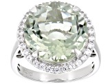 Green Prasiolite With White Zircon Rhodium Over Sterling Silver Ring 8.16ctw