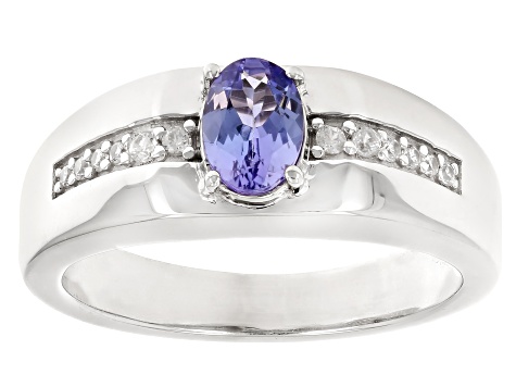 Blue Tanzanite Platinum Over Sterling Silver Men's Ring 0.80ctw