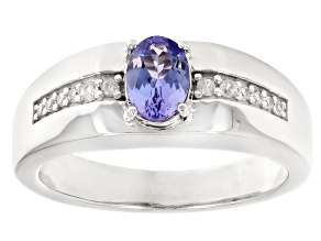 Blue Tanzanite Platinum Over Sterling Silver Men's Ring 0.80ctw