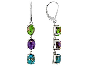 Multi-Color Turquoise Rhodium Over Sterling Silver Earrings