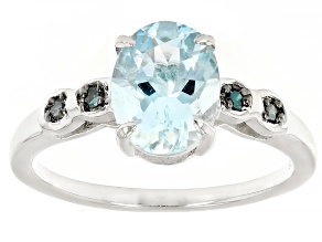Blue Aquamarine Rhodium Over Sterling Silver Ring 1.52ctw
