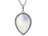 Rainbow Moonstone Rhodium Over Sterling Silver Pendant with Chain