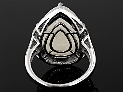 White Rainbow Moonstone Rhodium Over Sterling Silver Ring