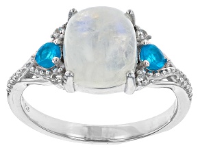 Rainbow Moonstone Rhodium Over Sterling Silver Ring 0.28ctw