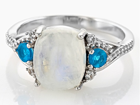 Rainbow Moonstone Rhodium Over Sterling Silver Ring 0.28ctw