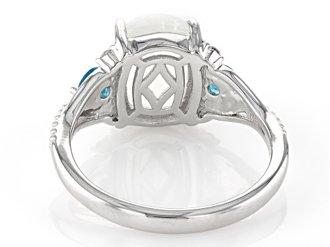 Rainbow Moonstone Rhodium Over Sterling Silver Ring 0.28ctw