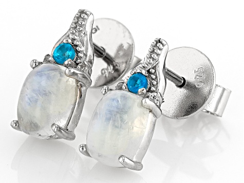 Rainbow Moonstone Rhodium Over Sterling Silver Earrings 0.07ctw