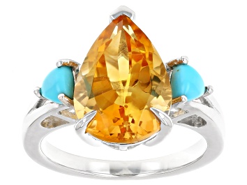 Yellow Citrine Rhodium Over Sterling Silver Ring 3.27ctw