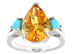 Yellow Citrine Rhodium Over Sterling Silver Ring 4.77ctw