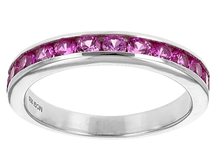 Pink Lab Created Sapphire Rhodium Over Sterling Silver Band