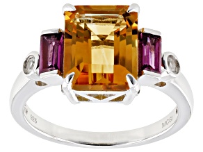 Yellow Citrine Rhodium Over Sterling Silver Ring 3.27ctw