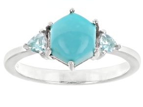 Blue Sleeping Beauty Turquoise Rhodium Over Sterling Silver Ring 0.26ctw