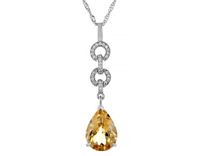 Yellow Citrine Rhodium Over Sterling Silver Pendant with Chain 4.61ctw