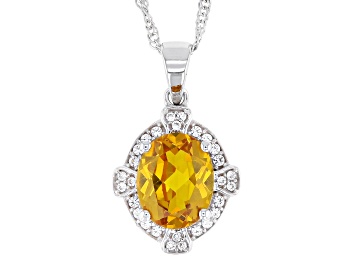 Yellow Lemon Quartz Rhodium Over Sterling Silver Pendant with Chain 22.52ct