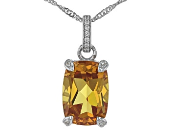 Picture of Yellow Lab Created Sapphire Rhodium Over Sterling Silver Pendant with Chain 9.54ctw