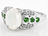 Ethiopian Opal With Tsavorite & White Zircon Rhodium Over Sterling Silver Ring 1.84ctw