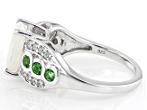 Ethiopian Opal With Tsavorite & White Zircon Rhodium Over Sterling Silver Ring 1.84ctw