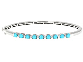 Sleeping Beauty Turquoise With White Zircon Platinum Over Sterling Silver Bangle Bracelet 0.14ctw