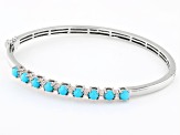 Sleeping Beauty Turquoise With White Zircon Platinum Over Sterling Silver Bangle Bracelet 0.14ctw