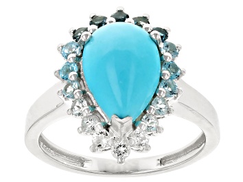 Picture of Blue Sleeping Beauty Turquoise With Blue & White Rhodium Over Silver Ring 0.80ctw