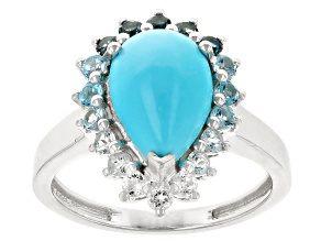 Blue Sleeping Beauty Turquoise With Blue & White Rhodium Over Silver Ring 0.80ctw