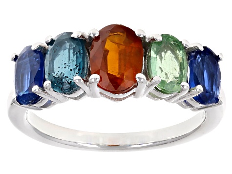 Multi-Color Kyanite Rhodium Over Sterling Silver Ring 2.92ctw