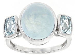 Blue Dreamy Aquamarine Rhodium Over Sterling Silver Ring 0.76ctw