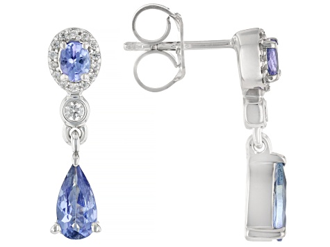 Blue Tanzanite Rhodium Over Sterling Silver Earrings 1.61ctw