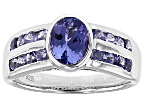 Blue Tanzanite Platinum Over Sterling Silver Ring 1.52ctw