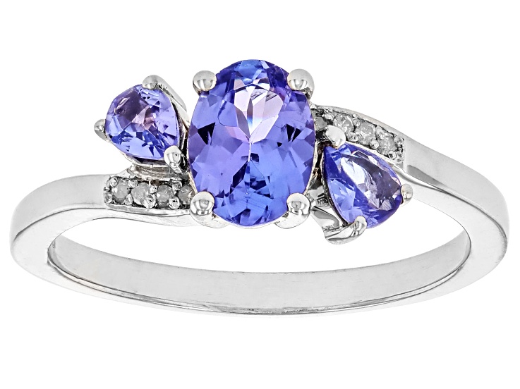Blue Tanzanite Platinum Over Sterling Silver Ring 0.88ctw