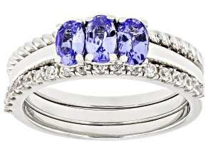 Blue Tanzanite Platinum Over Sterling Silver Set of 3 Rings 0.89ctw