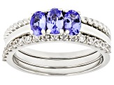 Blue Tanzanite Platinum Over Sterling Silver Set of 3 Rings 0.89ctw