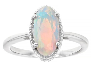 White Ethiopian Opal Rhodium Over Sterling Silver Ring 1.20ct