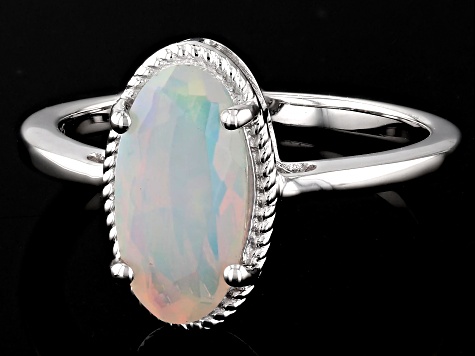 White Ethiopian Opal Rhodium Over Sterling Silver Ring 1.20ct