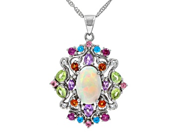 Picture of White Ethiopian Opal Platinum Over Sterling Silver Pendant With Chain 3.82ctw