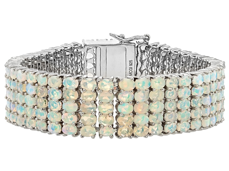 White Ethiopian Opal Platinum Over Sterling Silver Bracelet